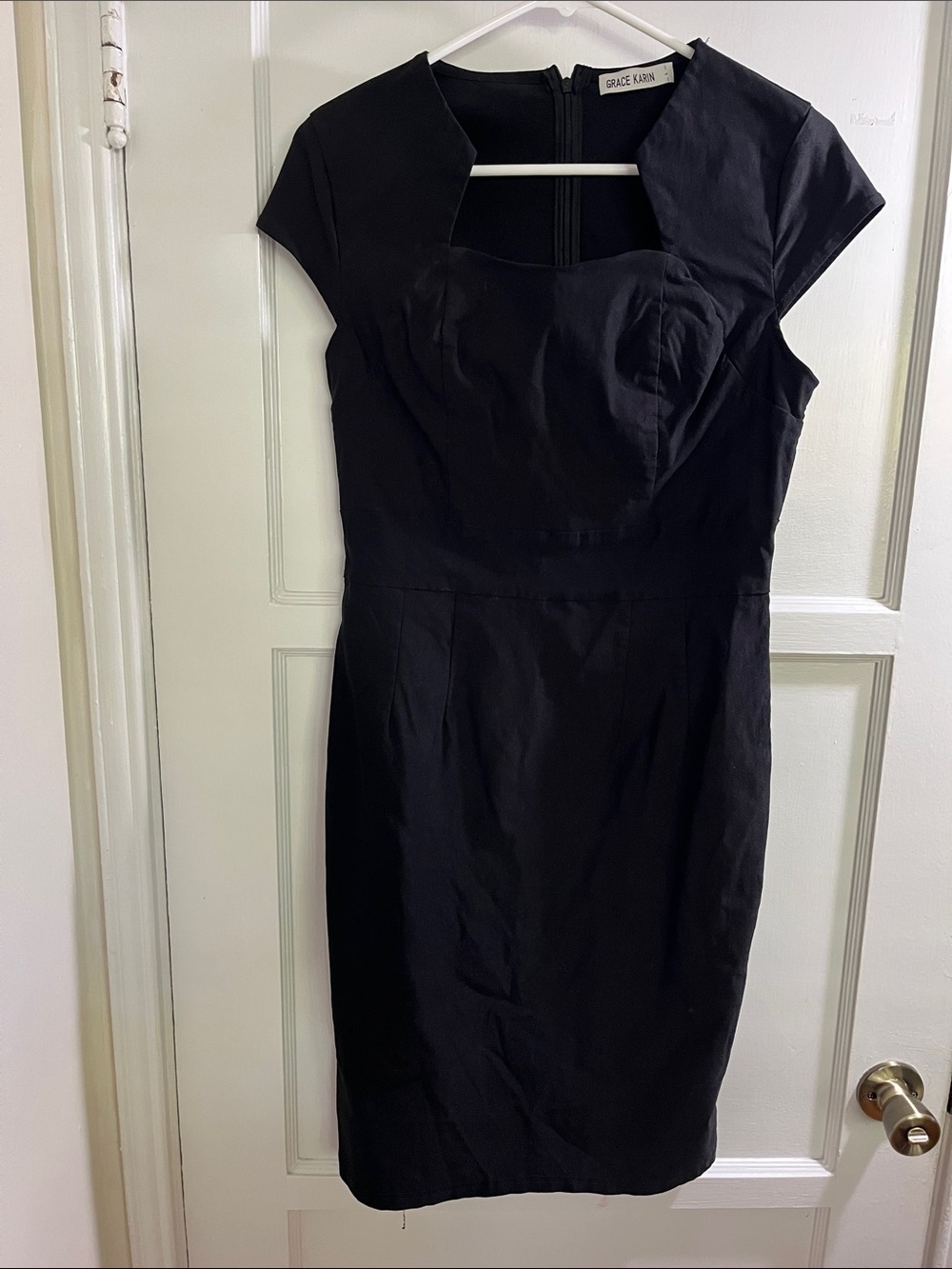 Grace Karin Black Cap-Sleeve Midi Sheath Dress